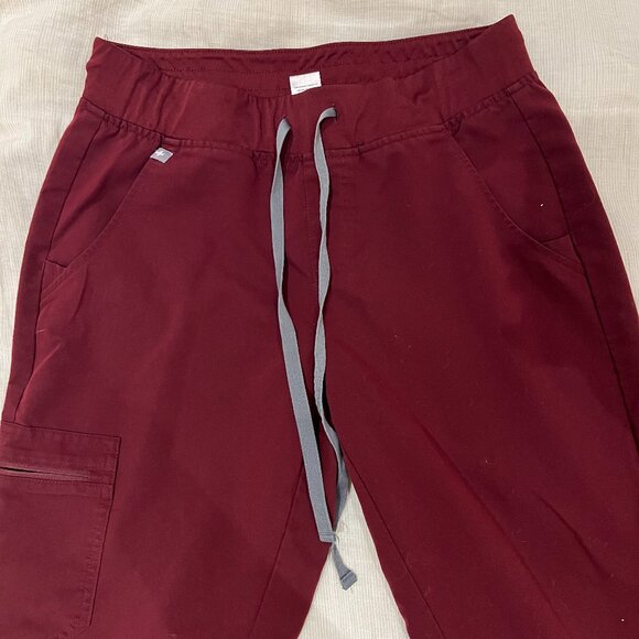 High Waisted Zamora Jogger Scrub Pants - Burgundy, Small/Tall - Picture 2 of 3
